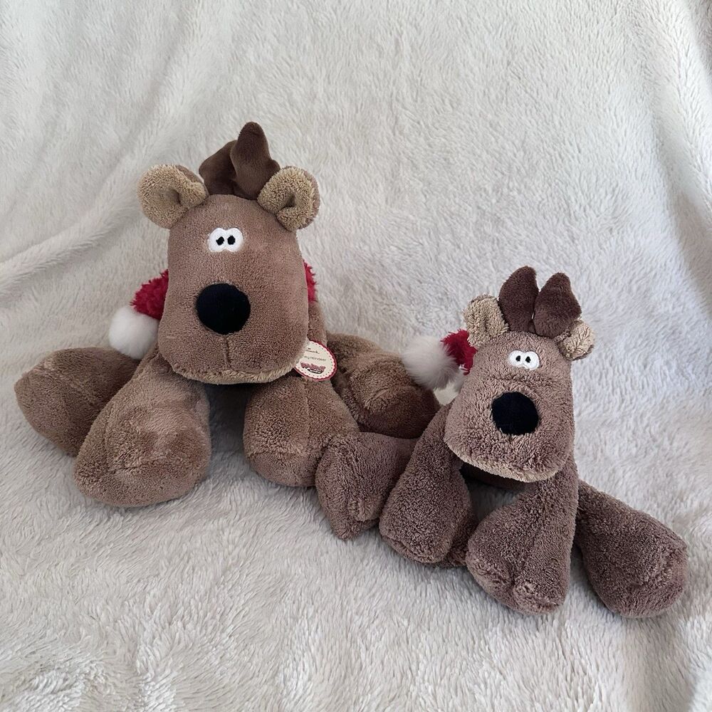 Hallmark Rodney Reindeer Set of 2 Large Stuffed Christmas Plush Red Scarf